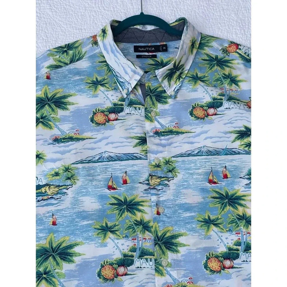 Nautica Mens Hawaiian Summer Tropical Short Sleeve Button Down Stretch Shirt 3XL - Picture 3 of 8